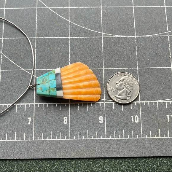 Italy 925 Sterling Necklace w/Spiny Oyster Shell & Turquoise Inlay Pendant - Picture 17 of 17